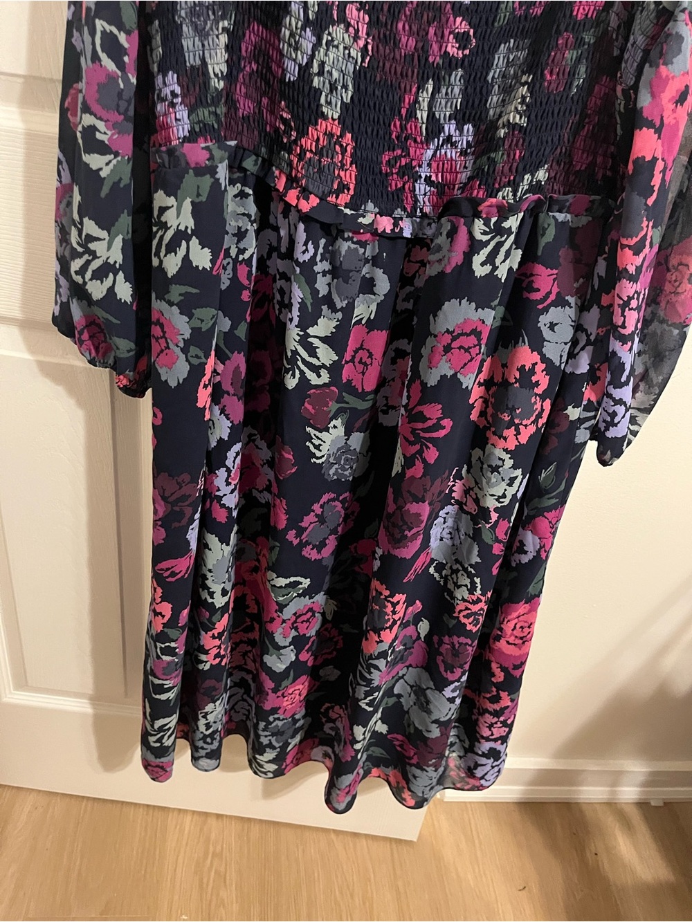 Addition Elle 3X Floral Smocked Midi Dress Long Sleeve - Picture 4 of 10